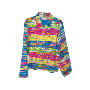 Keren Hart Vintage Rainbow Light Buttoned Multicolor Cotton Jacket Women’s Large